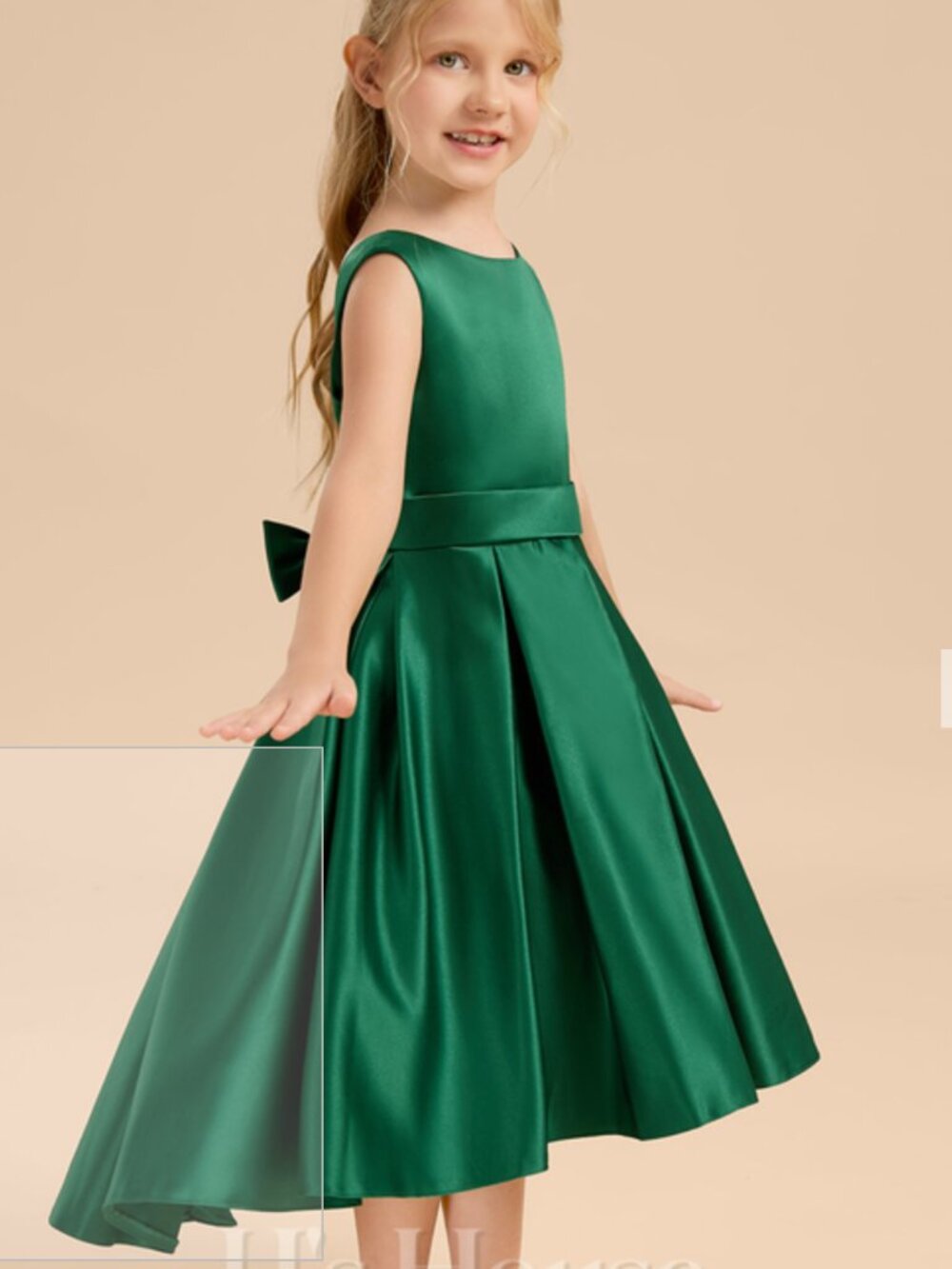 JJ's House Zondra Dark Green A-line Bow Satin Dress Girls size 9